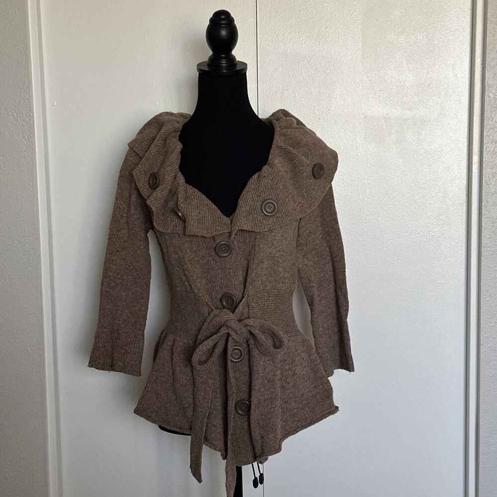 Anthropologie Charlie & Robin ruffle Wool Sweater Brown size Medium